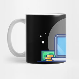 Laptop With Electronic Data Capture, receipt, And stack Money Cartoon Mug